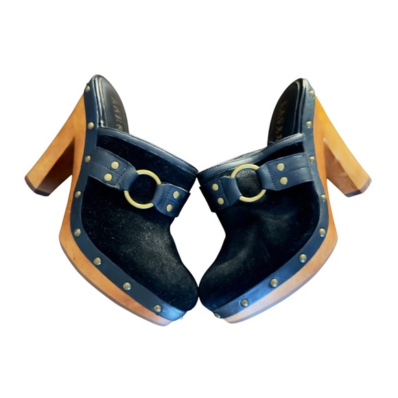 Lauren Ralph Lauren Black Suede Leather Wood Heel Clogs Mules Womens Size 6.5M - Picture 3 of 8
